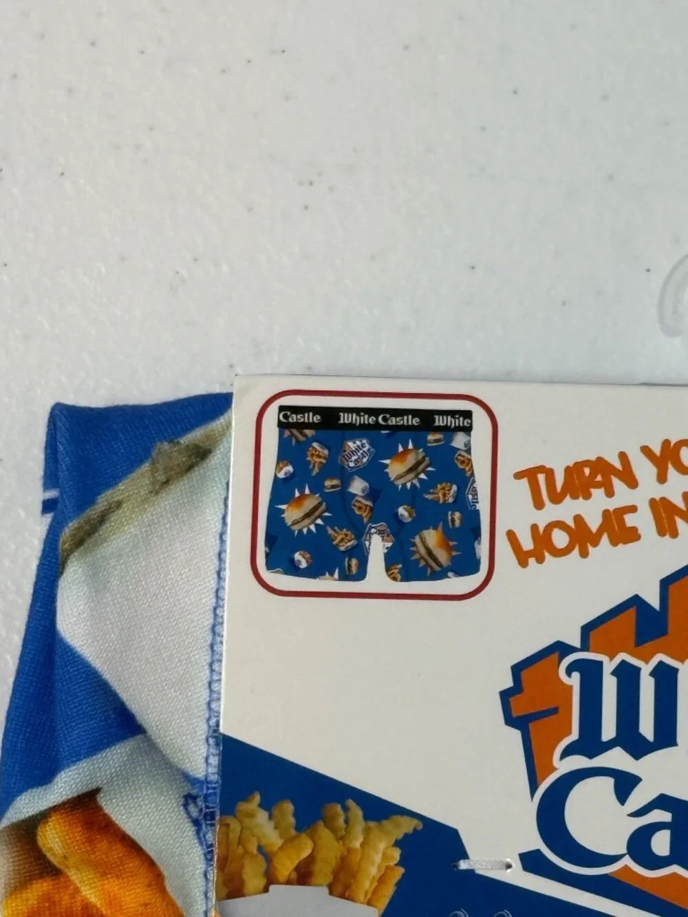 White Castle Men's Boxer Brief Size S Blue Burger Fries Novelty Underwear